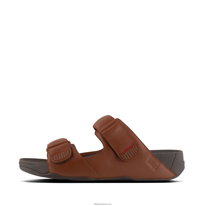 gogh moc verstelbare lederen slippers Heren Fitflop F4BXJ8116 donkere tint