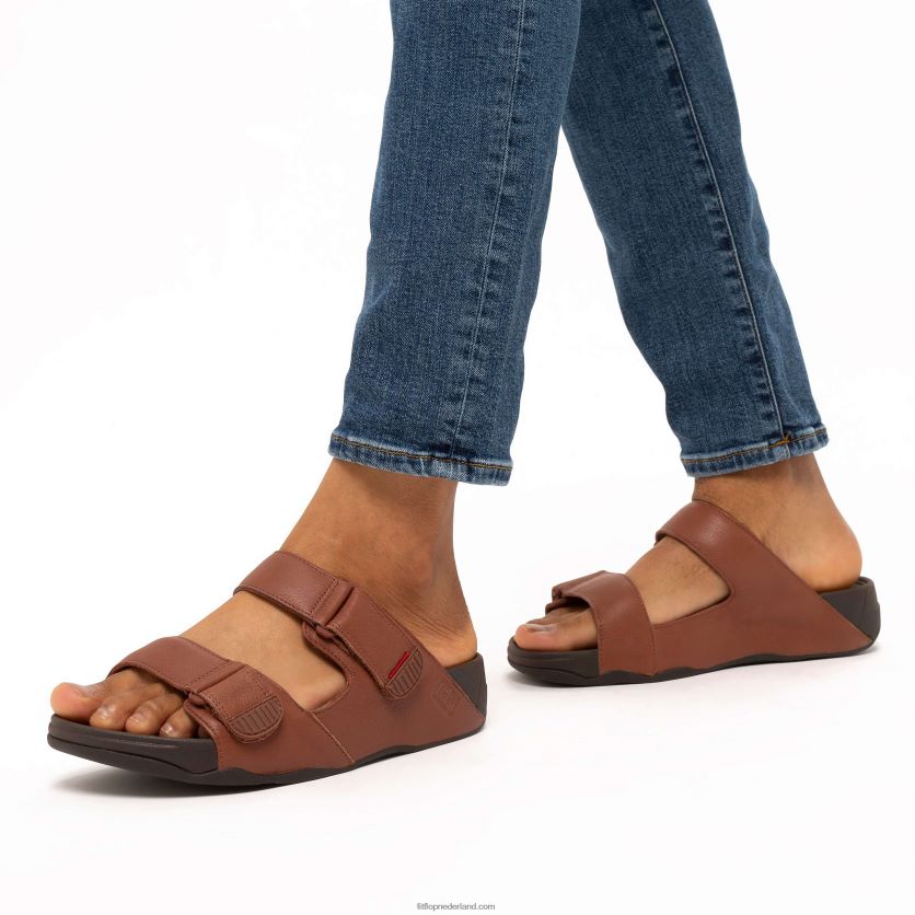 gogh moc verstelbare lederen slippers Heren Fitflop F4BXJ8116 donkere tint