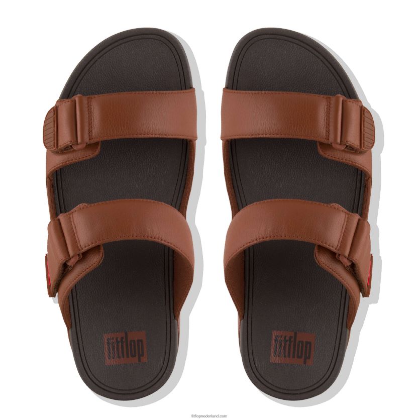 gogh moc verstelbare lederen slippers Heren Fitflop F4BXJ8116 donkere tint