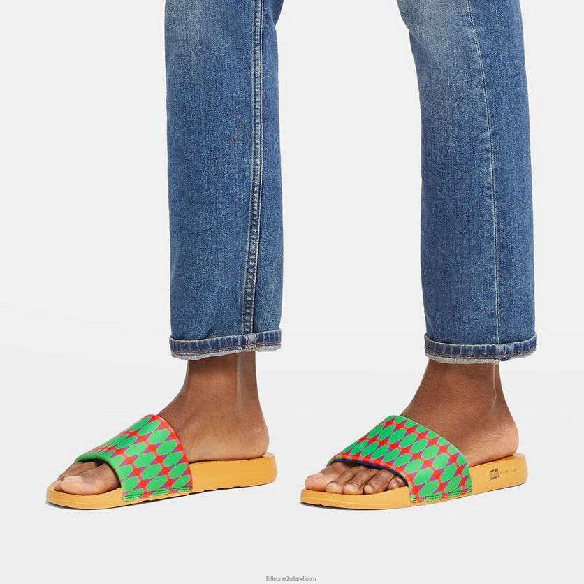 iqushion x yinka ilori waterbestendige glijbanen Heren Fitflop F4BXJ8211 groen/vurig rood