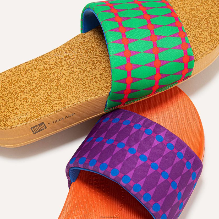 iqushion x yinka ilori waterbestendige glijbanen Heren Fitflop F4BXJ8211 groen/vurig rood