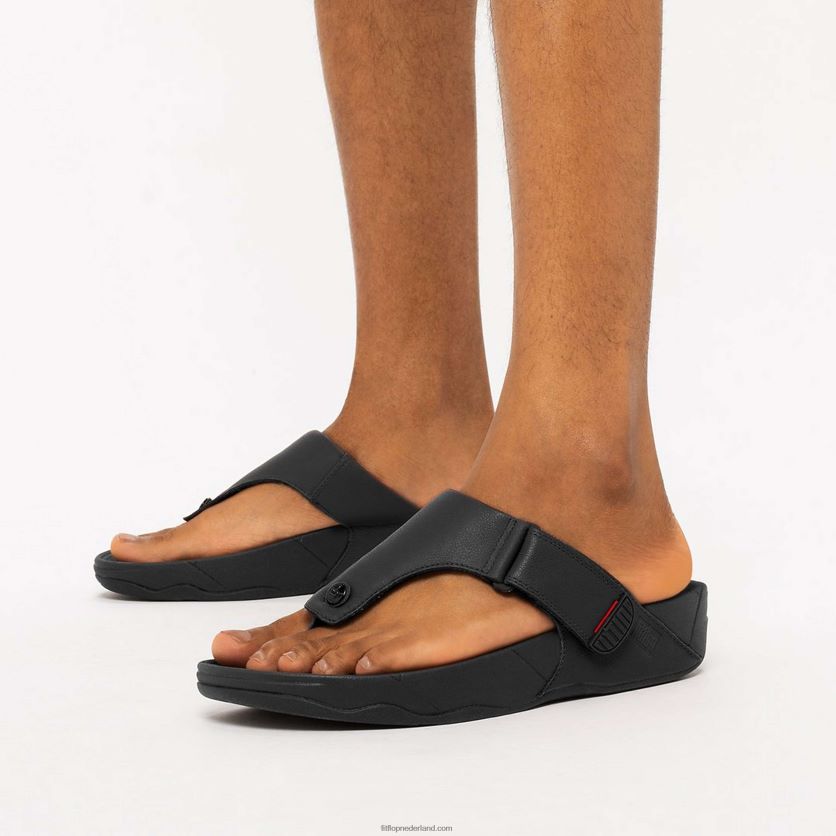trakk ii leren sandalen met teenstuk Heren Fitflop F4BXJ8120 helemaal zwart