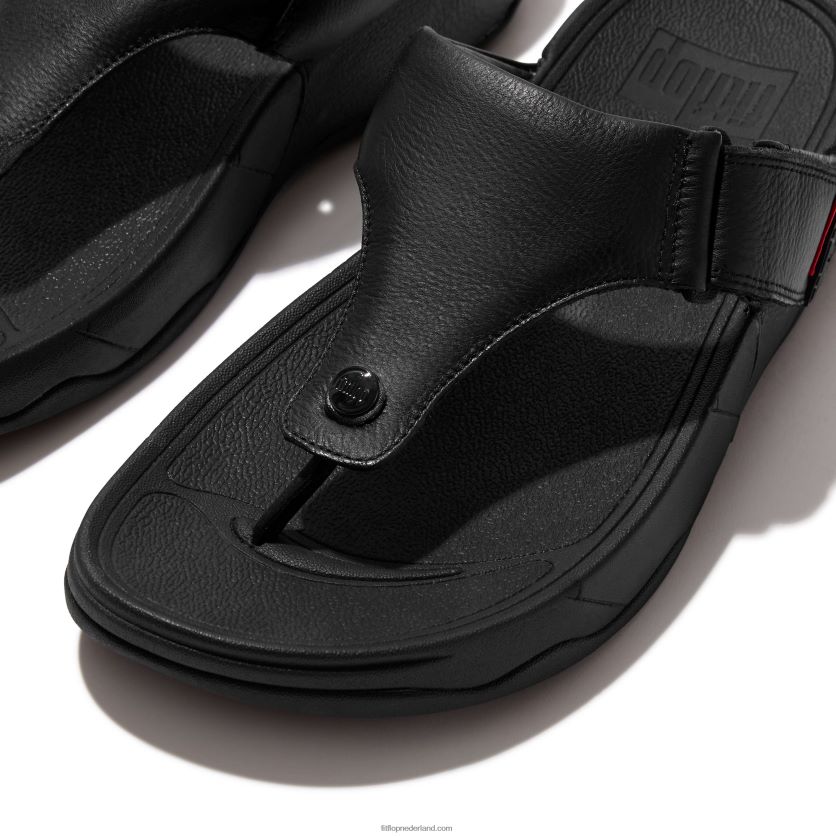 trakk ii leren sandalen met teenstuk Heren Fitflop F4BXJ8120 helemaal zwart