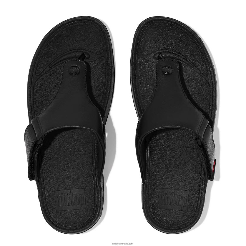 trakk ii leren sandalen met teenstuk Heren Fitflop F4BXJ8120 helemaal zwart