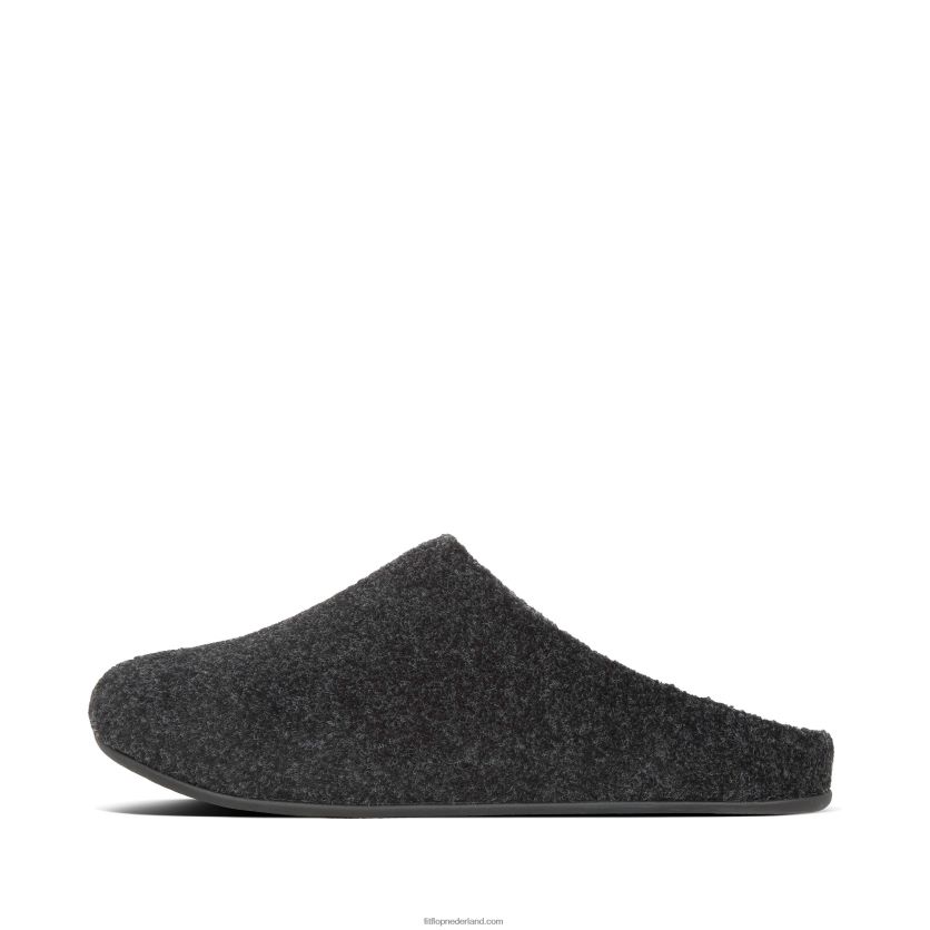 schuif vilten pantoffels Heren Fitflop F4BXJ8359 helemaal zwart