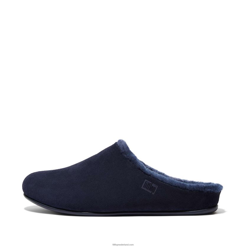 shove met schapenvacht gevoerde suède pantoffels Heren Fitflop F4BXJ8361 middernacht marine