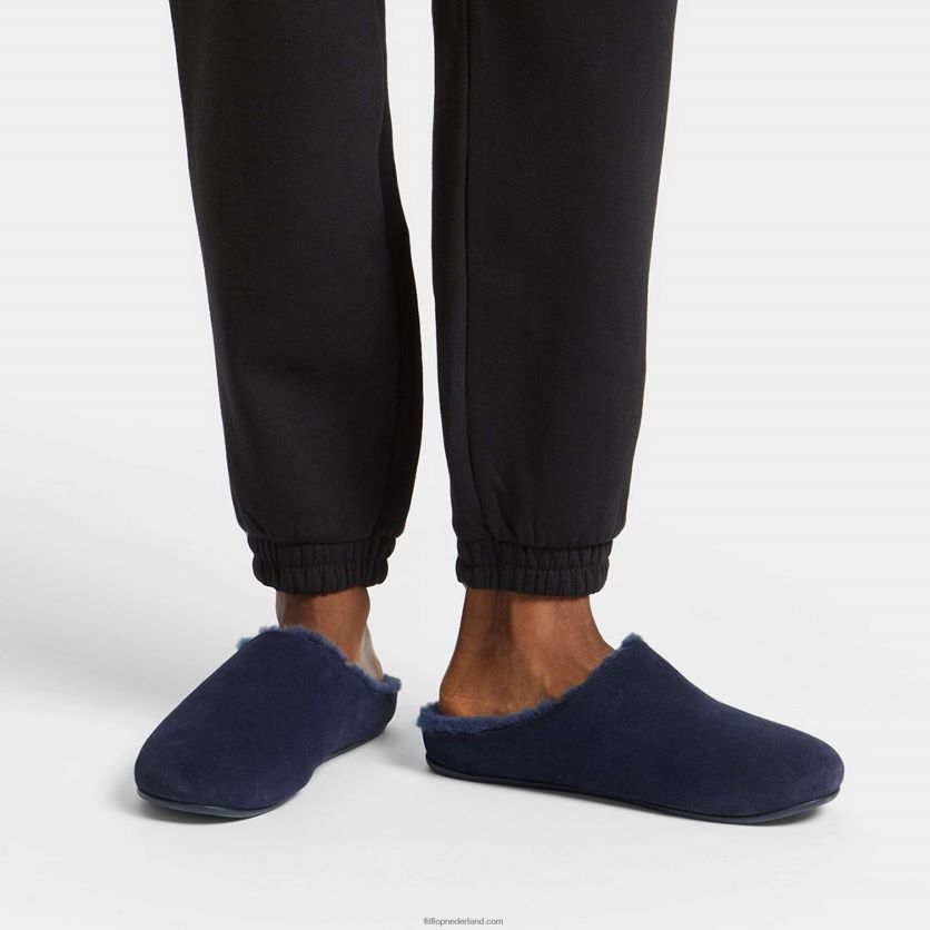 shove met schapenvacht gevoerde suède pantoffels Heren Fitflop F4BXJ8361 middernacht marine