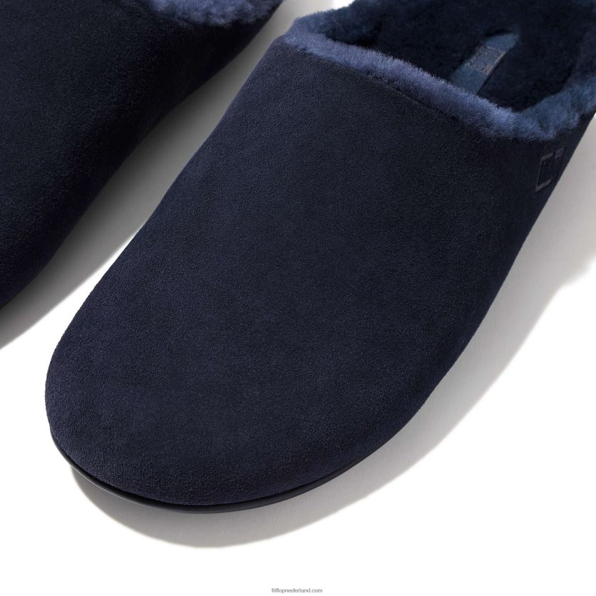 shove met schapenvacht gevoerde suède pantoffels Heren Fitflop F4BXJ8361 middernacht marine