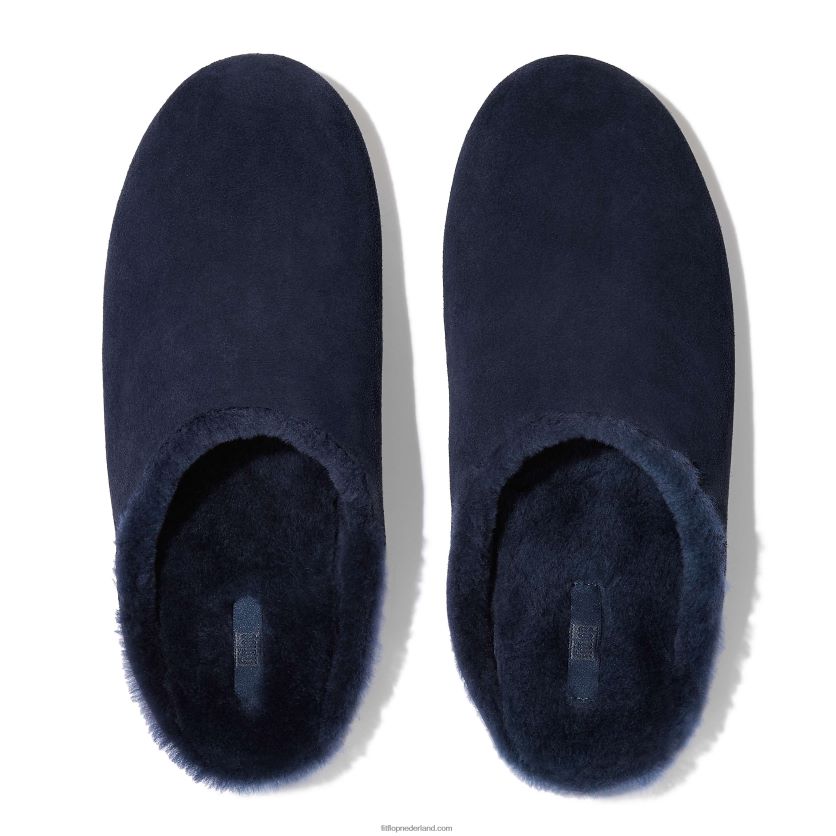 shove met schapenvacht gevoerde suède pantoffels Heren Fitflop F4BXJ8361 middernacht marine