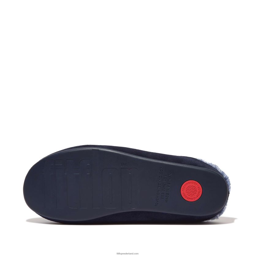 shove met schapenvacht gevoerde suède pantoffels Heren Fitflop F4BXJ8361 middernacht marine