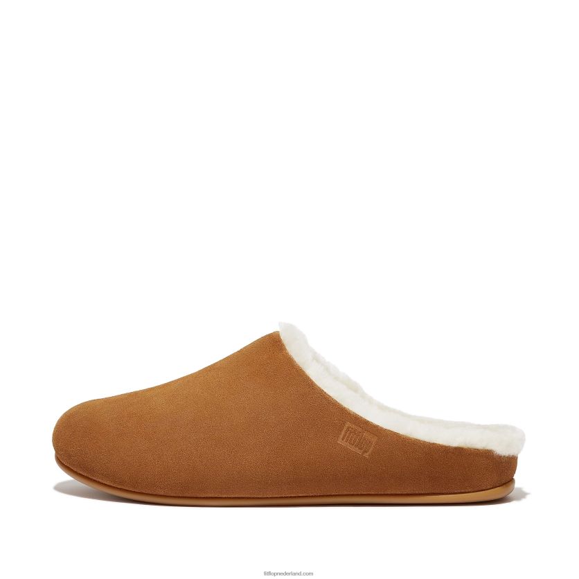 shove met schapenvacht gevoerde suède pantoffels Heren Fitflop F4BXJ8362 lichte tint