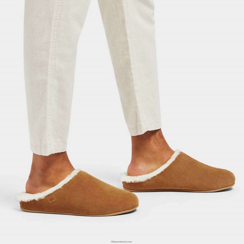 shove met schapenvacht gevoerde suède pantoffels Heren Fitflop F4BXJ8362 lichte tint