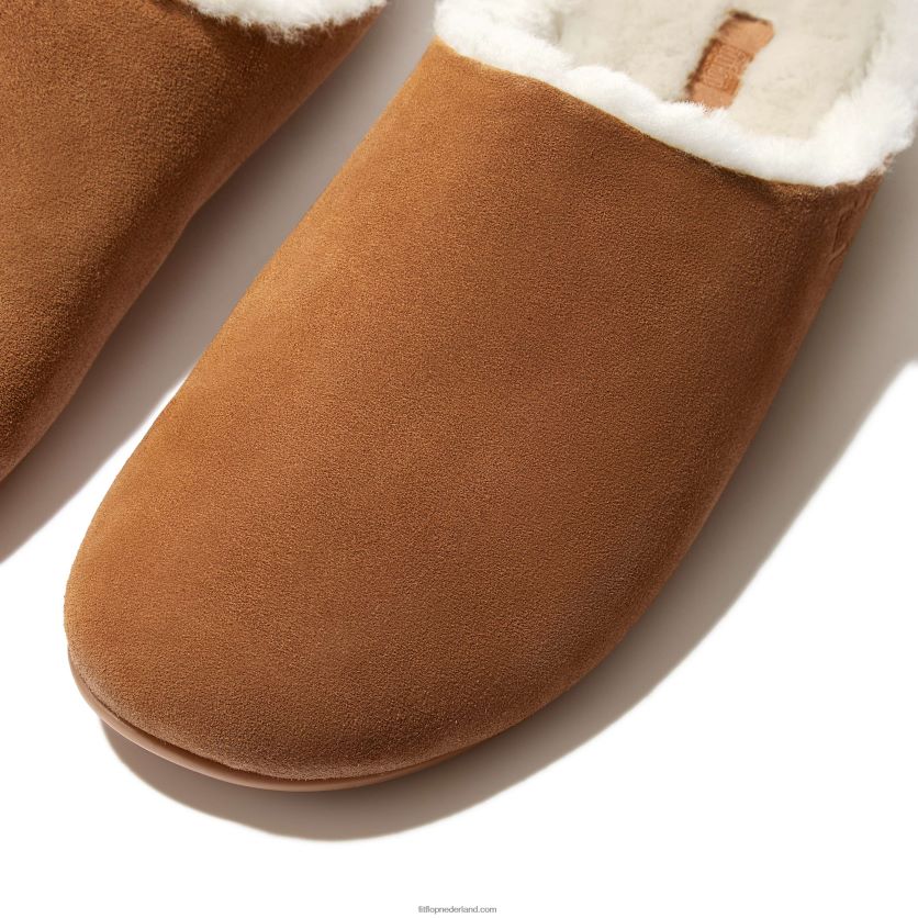 shove met schapenvacht gevoerde suède pantoffels Heren Fitflop F4BXJ8362 lichte tint