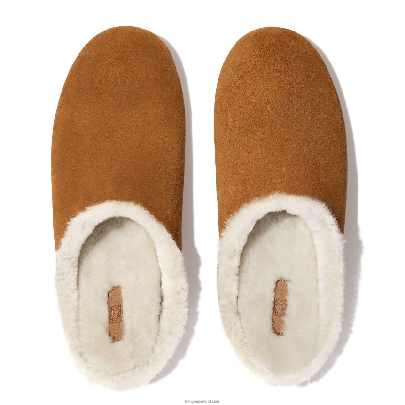 shove met schapenvacht gevoerde suède pantoffels Heren Fitflop F4BXJ8362 lichte tint