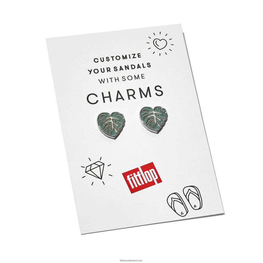 iqushion charms monstera-blad hars charms 2-pack vrouwen Fitflop F4BXJ839 koel blauw