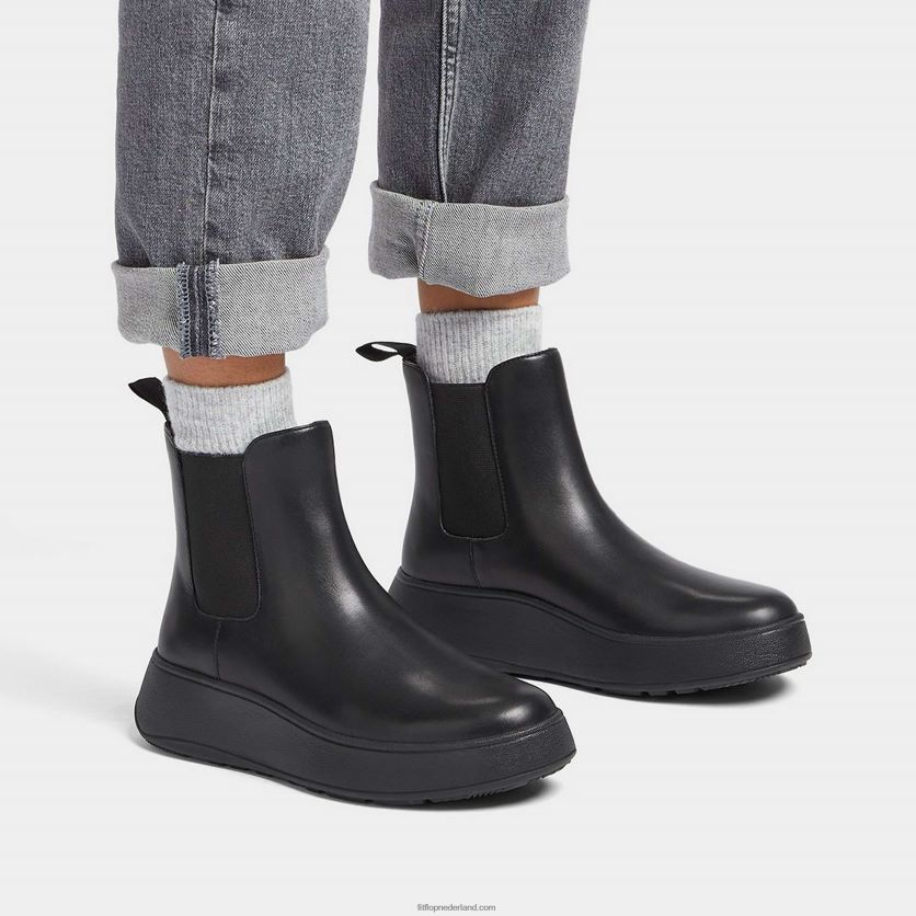 F-mode leren chelsea boots met plateauzolen vrouwen Fitflop F4BXJ8300 helemaal zwart