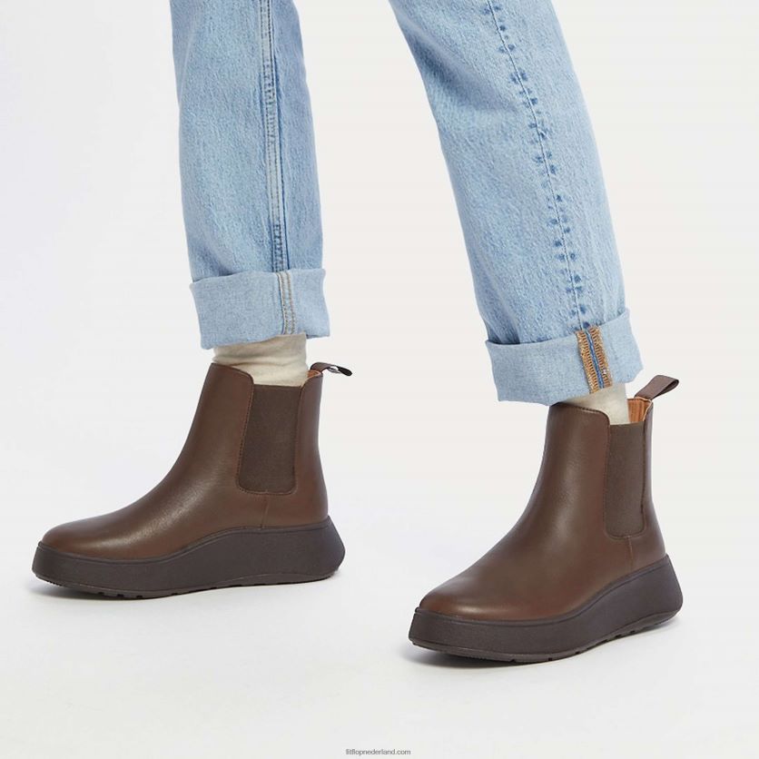 F-mode leren chelsea boots met plateauzolen vrouwen Fitflop F4BXJ8301 bruine mix