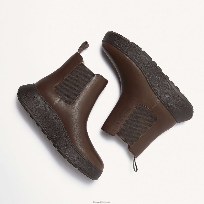 F-mode leren chelsea boots met plateauzolen vrouwen Fitflop F4BXJ8301 bruine mix
