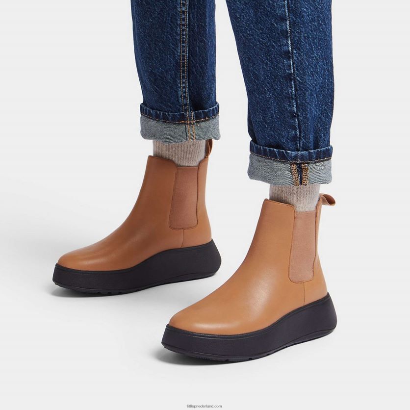 F-mode leren chelsea boots met plateauzolen vrouwen Fitflop F4BXJ8303 latte bruin