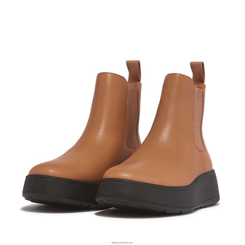 F-mode leren chelsea boots met plateauzolen vrouwen Fitflop F4BXJ8303 latte bruin