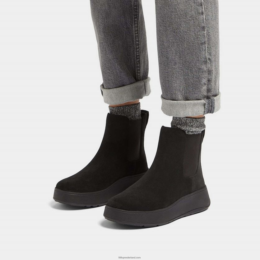 f-mode suède chelsea boots met plateauzolen vrouwen Fitflop F4BXJ8294 helemaal zwart
