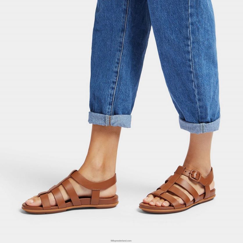 Gracie visserssandalen van mat leer met gesp vrouwen Fitflop F4BXJ844 lichte tint