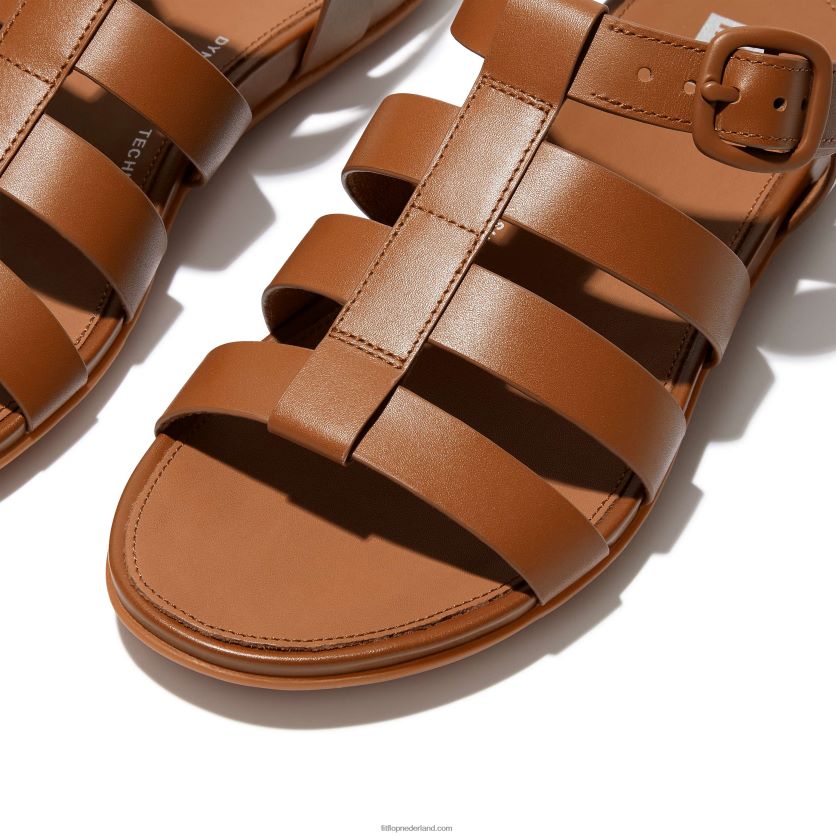 Gracie visserssandalen van mat leer met gesp vrouwen Fitflop F4BXJ844 lichte tint
