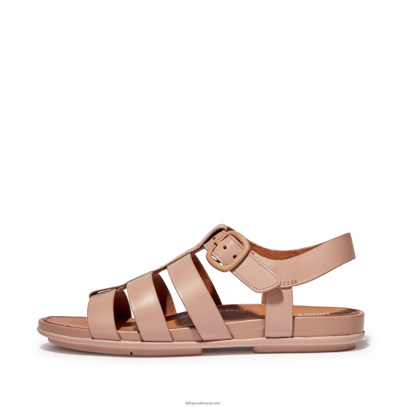 Gracie visserssandalen van mat leer met gesp vrouwen Fitflop F4BXJ845 beige
