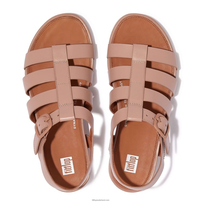 Gracie visserssandalen van mat leer met gesp vrouwen Fitflop F4BXJ845 beige