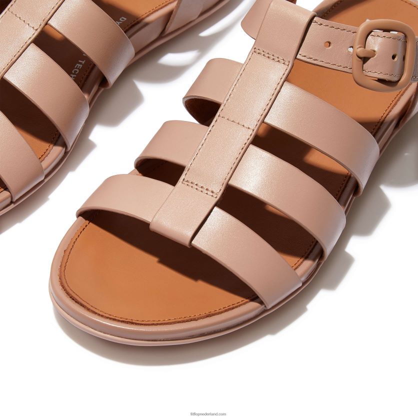 Gracie visserssandalen van mat leer met gesp vrouwen Fitflop F4BXJ845 beige
