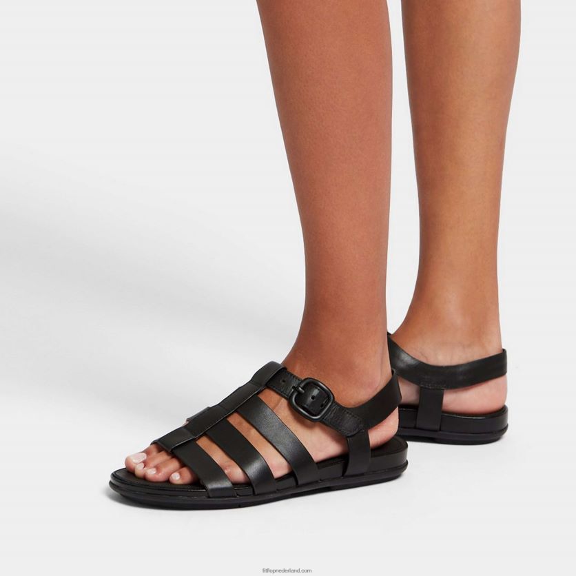 Gracie visserssandalen van mat leer met gesp vrouwen Fitflop F4BXJ846 helemaal zwart