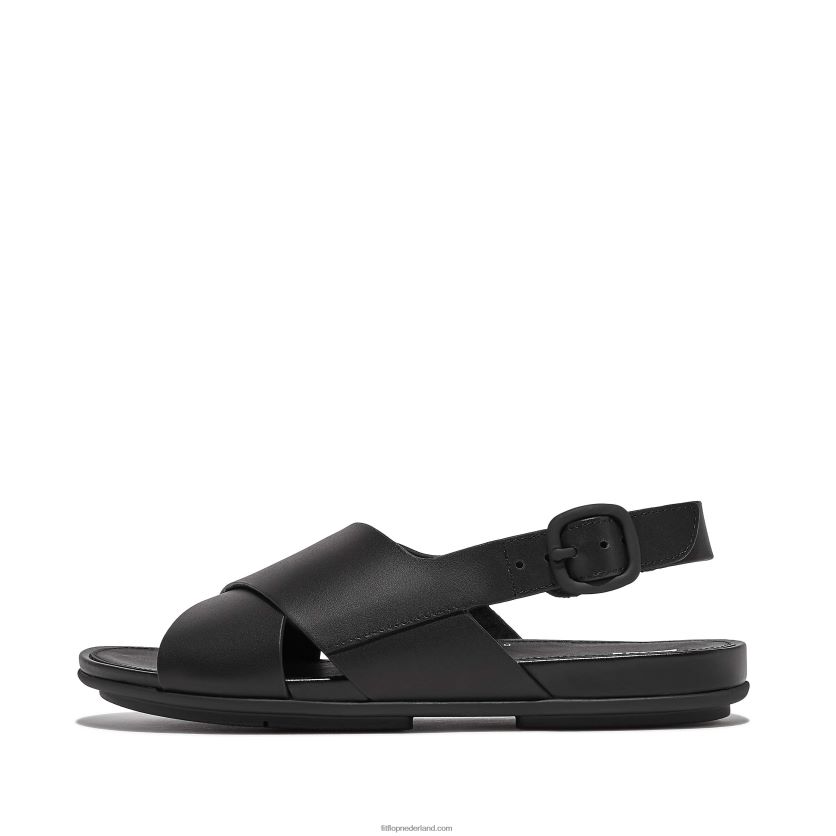 gracie leren gekruiste sandalen vrouwen Fitflop F4BXJ870 helemaal zwart