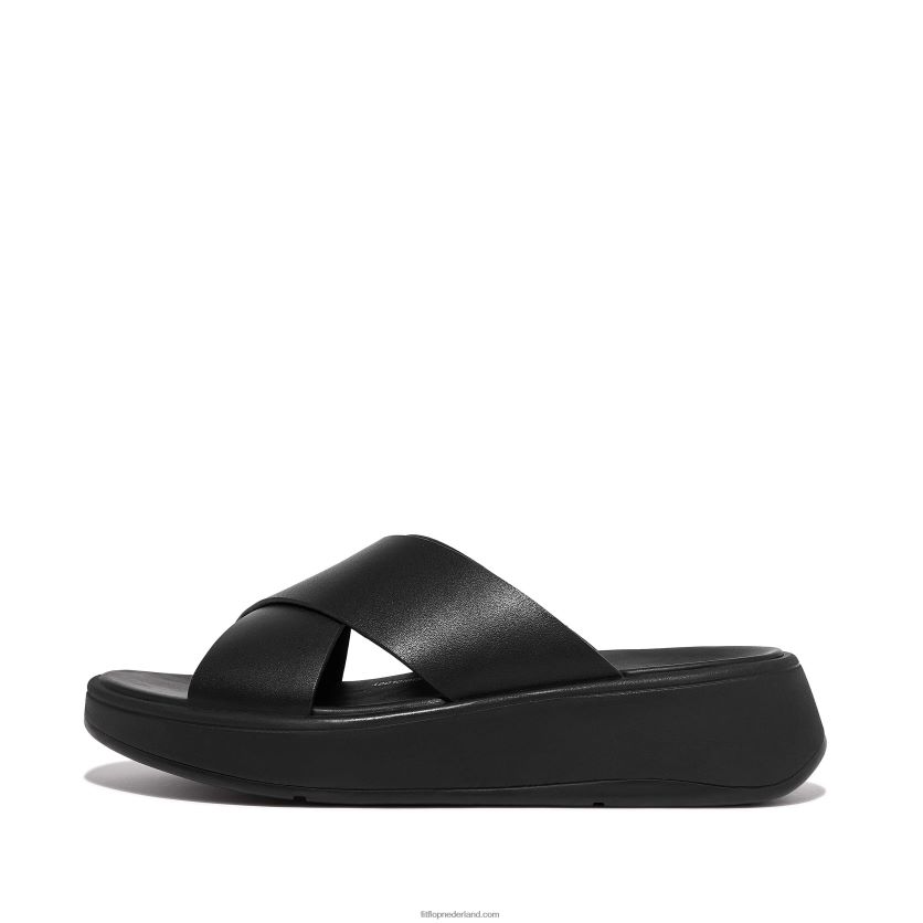 F-mode leren crossslippers met plateauzool vrouwen Fitflop F4BXJ8170 helemaal zwart