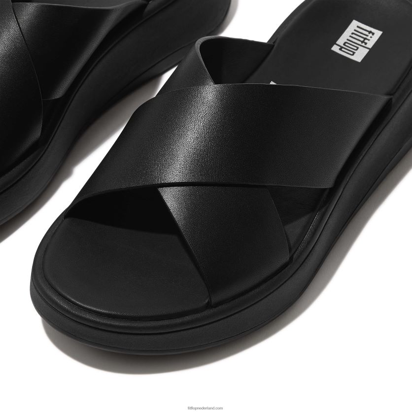 F-mode leren crossslippers met plateauzool vrouwen Fitflop F4BXJ8170 helemaal zwart