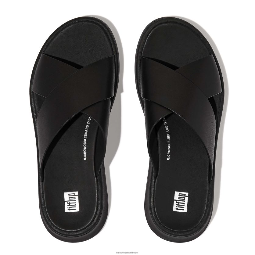 F-mode leren crossslippers met plateauzool vrouwen Fitflop F4BXJ8170 helemaal zwart