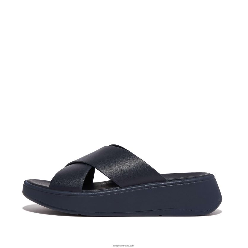 F-mode leren crossslippers met plateauzool vrouwen Fitflop F4BXJ8171 middernacht marine