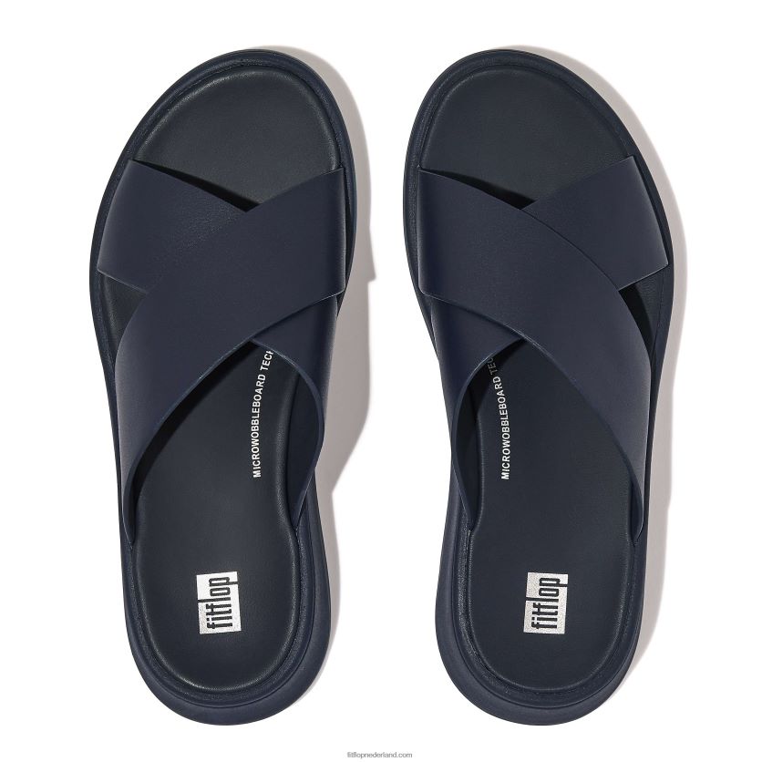 F-mode leren crossslippers met plateauzool vrouwen Fitflop F4BXJ8171 middernacht marine