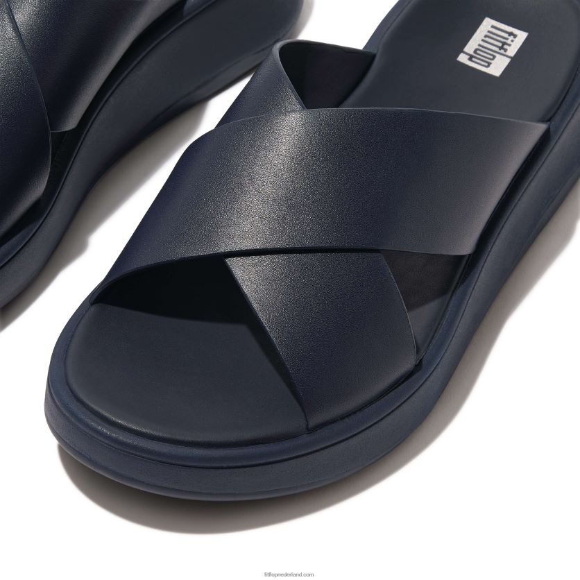 F-mode leren crossslippers met plateauzool vrouwen Fitflop F4BXJ8171 middernacht marine