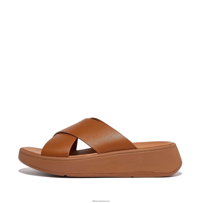 F-mode leren crossslippers met plateauzool vrouwen Fitflop F4BXJ8173 lichte tint