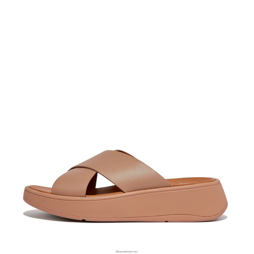 F-mode leren crossslippers met plateauzool vrouwen Fitflop F4BXJ8174 beige