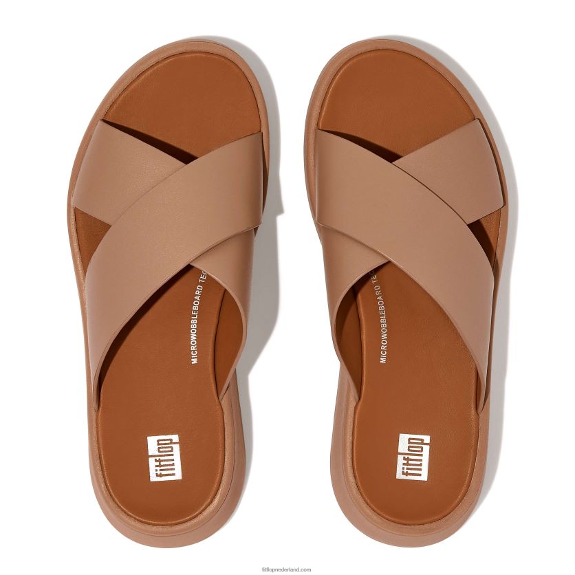 F-mode leren crossslippers met plateauzool vrouwen Fitflop F4BXJ8174 beige