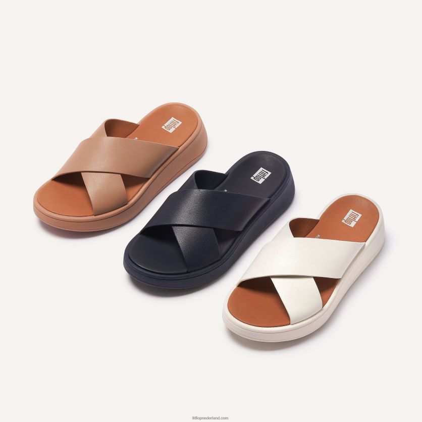F-mode leren crossslippers met plateauzool vrouwen Fitflop F4BXJ8174 beige