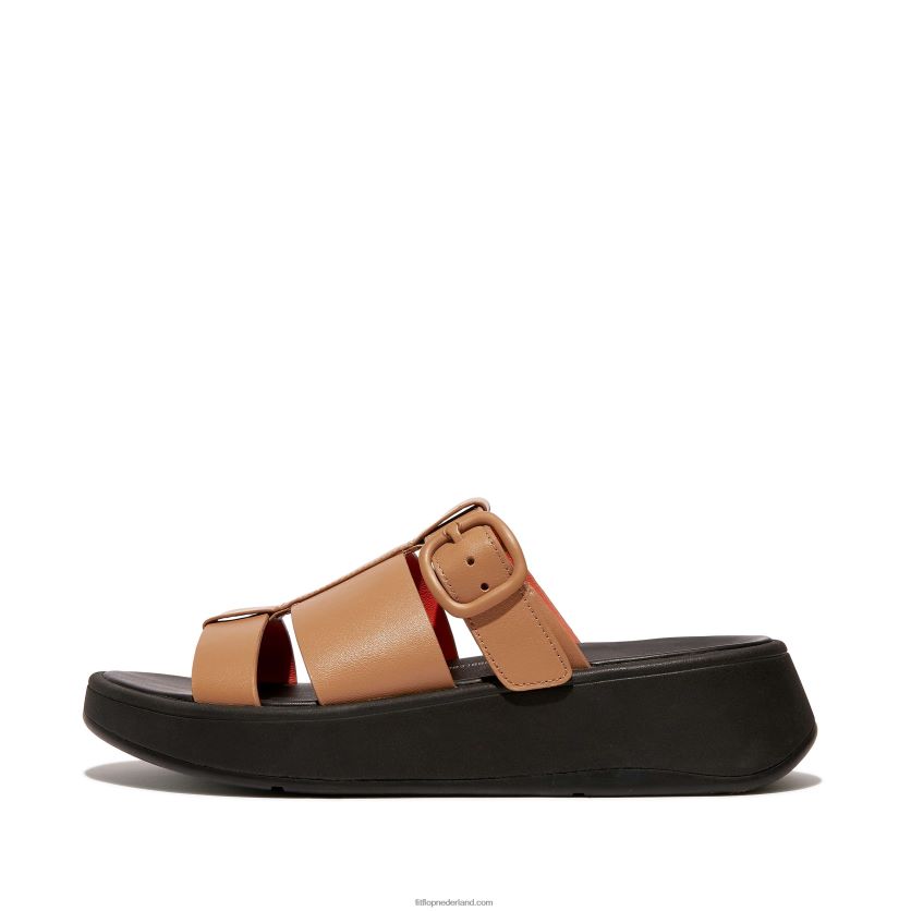 F-mode neon-pop leren vissersslippers met plateauzool vrouwen Fitflop F4BXJ8164 latte tan/oranje