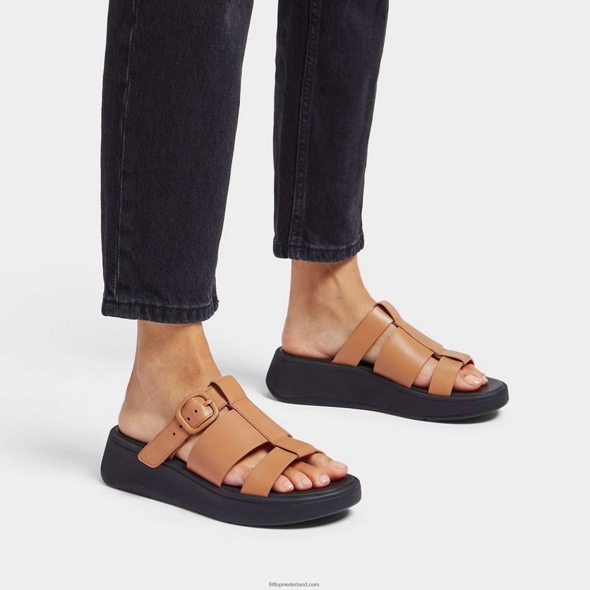 F-mode neon-pop leren vissersslippers met plateauzool vrouwen Fitflop F4BXJ8164 latte tan/oranje