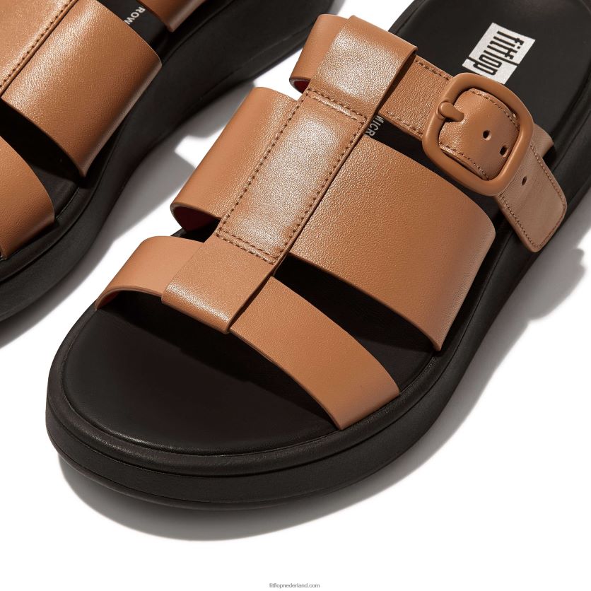 F-mode neon-pop leren vissersslippers met plateauzool vrouwen Fitflop F4BXJ8164 latte tan/oranje