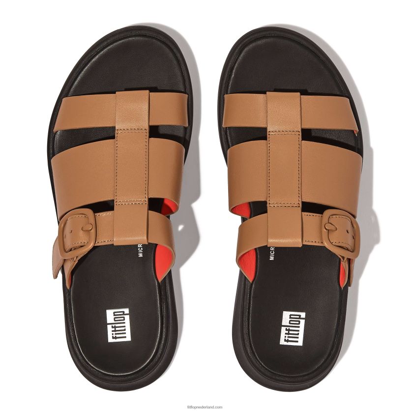 F-mode neon-pop leren vissersslippers met plateauzool vrouwen Fitflop F4BXJ8164 latte tan/oranje