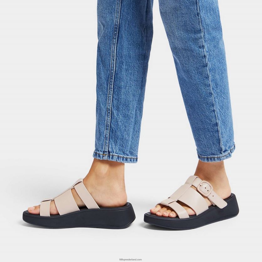 F-mode neon-pop leren vissersslippers met plateauzool vrouwen Fitflop F4BXJ8165 steen/geel