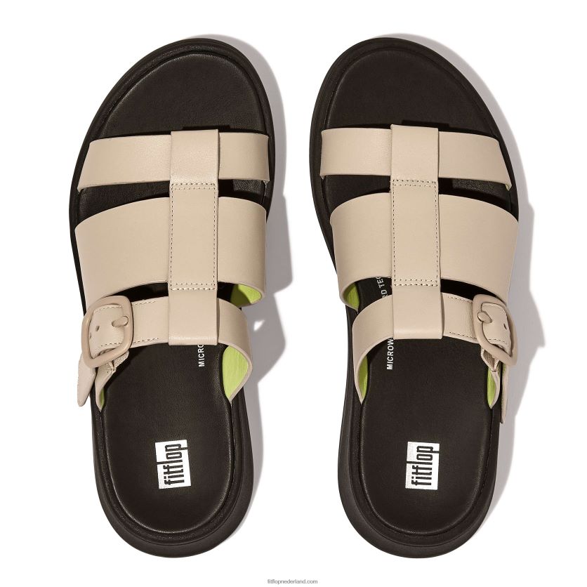 F-mode neon-pop leren vissersslippers met plateauzool vrouwen Fitflop F4BXJ8165 steen/geel