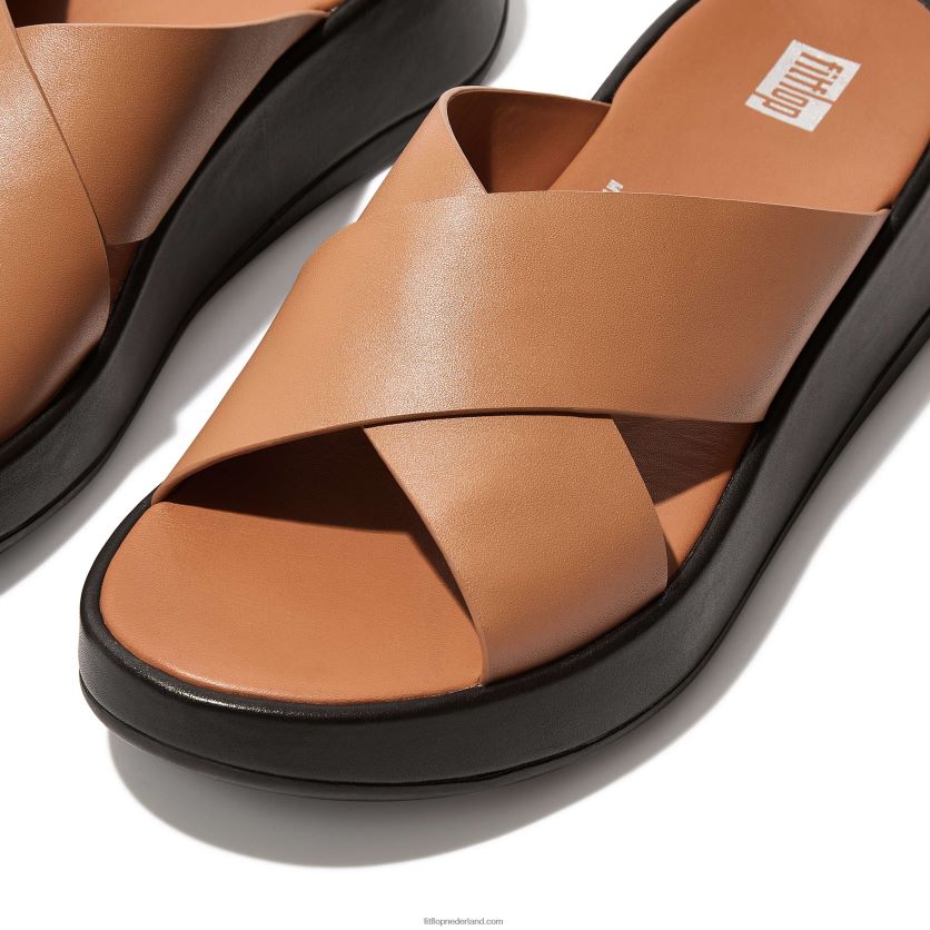 f-mode luxe leren crossslippers met plateauzool vrouwen Fitflop F4BXJ8159 latte bruin