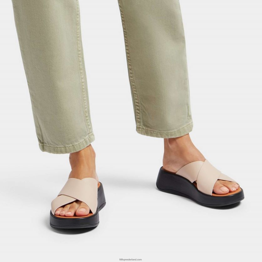 f-mode luxe leren crossslippers met plateauzool vrouwen Fitflop F4BXJ8160 beige/zwart